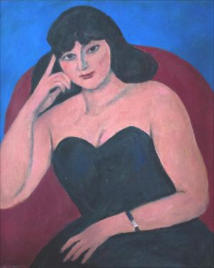 Portrait jeune femme brune fauteuil rouge